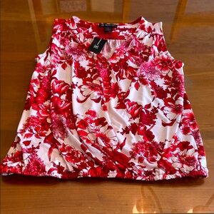 Floral Red and White Sleeveless Wrap Top. Perfect for Spring.  Gorgeous Drape.